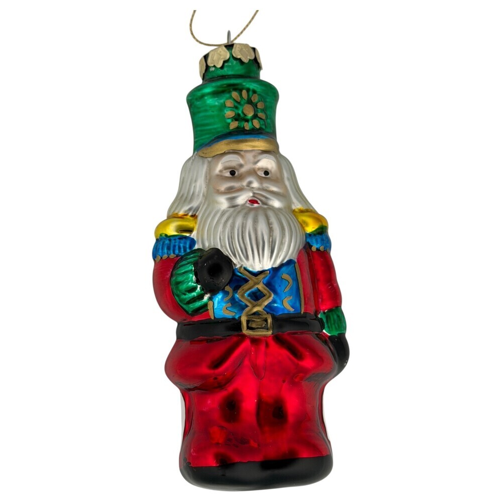 6" Santa Soldier Christmas Ornament Blown Glass Tree Guard Hand Painted VTG